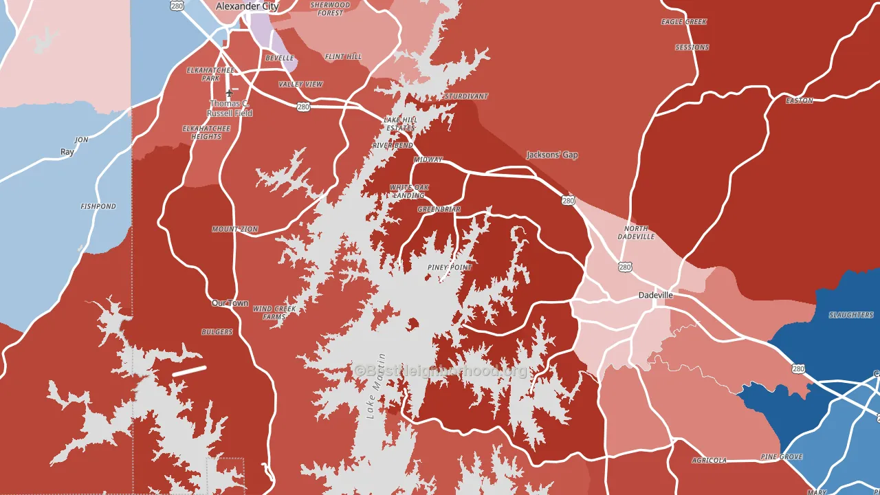 Tallapoosa County, AL block-group political-lean map