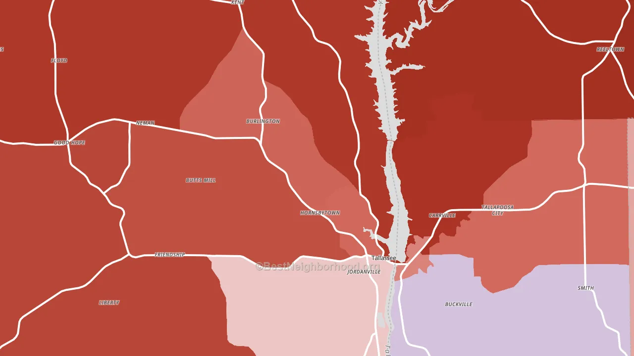 Tallassee, AL block-group political-lean map