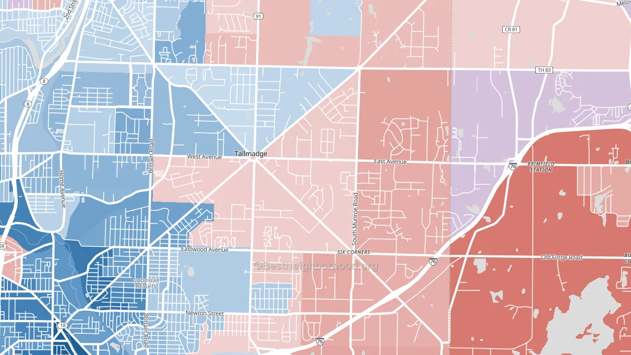 Tallmadge, OH block-group political-lean map