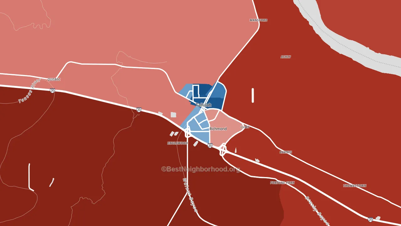 Tallulah, LA block-group political-lean map