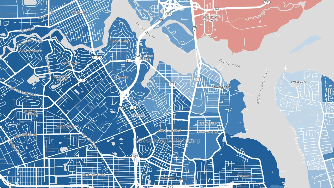 Tallulah-North Shore, Jacksonville, FL block-group political-lean map