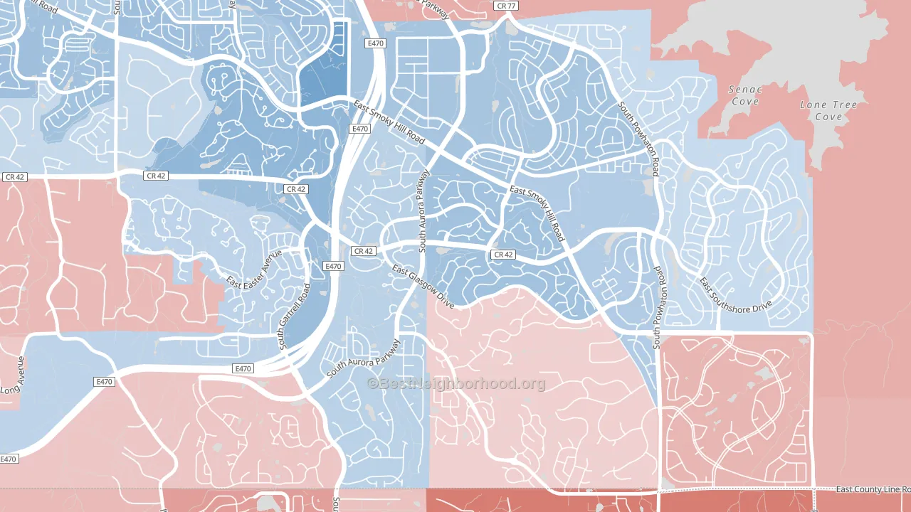 Tallyn's Reach, Aurora, CO block-group political-lean map