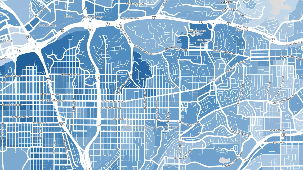 Talmadge, San Diego, CA block-group political-lean map