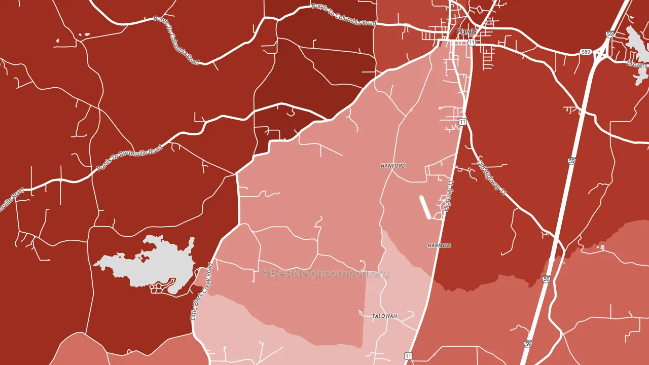 Talowah, MS block-group political-lean map