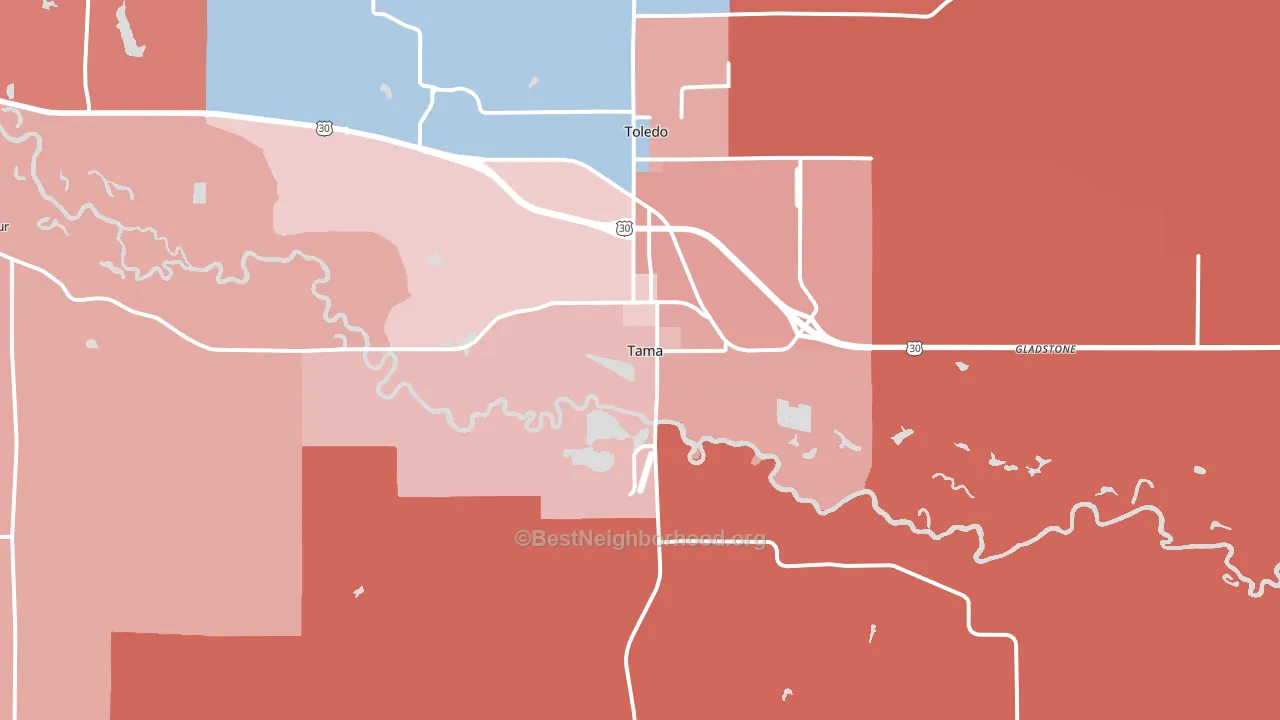 Tama, IA block-group political-lean map