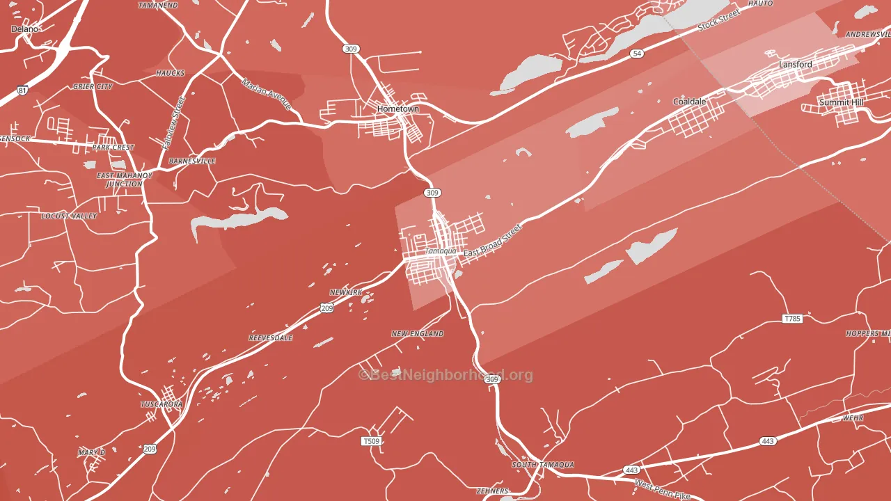 Tamaqua, PA block-group political-lean map