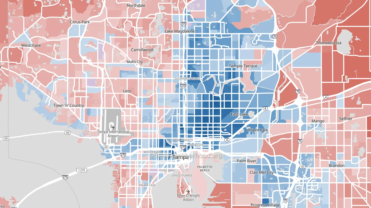 Tampa, FL block-group political-lean map