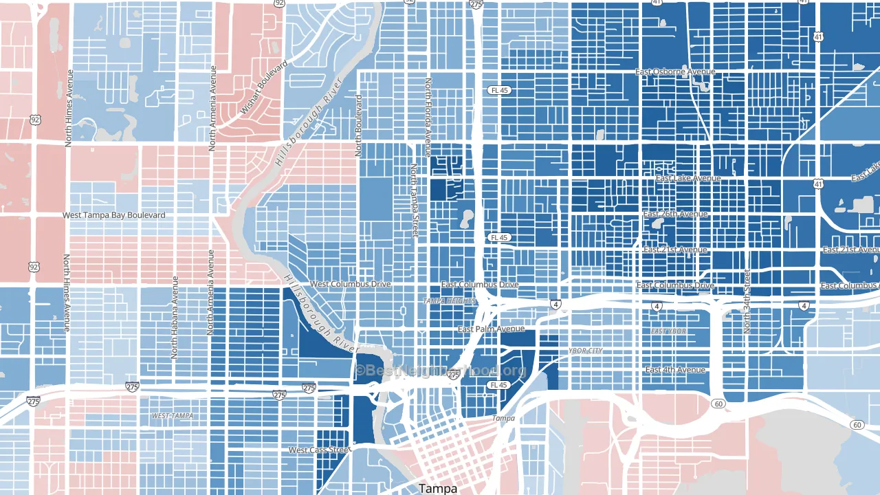 Tampa Heights, Tampa, FL block-group political-lean map