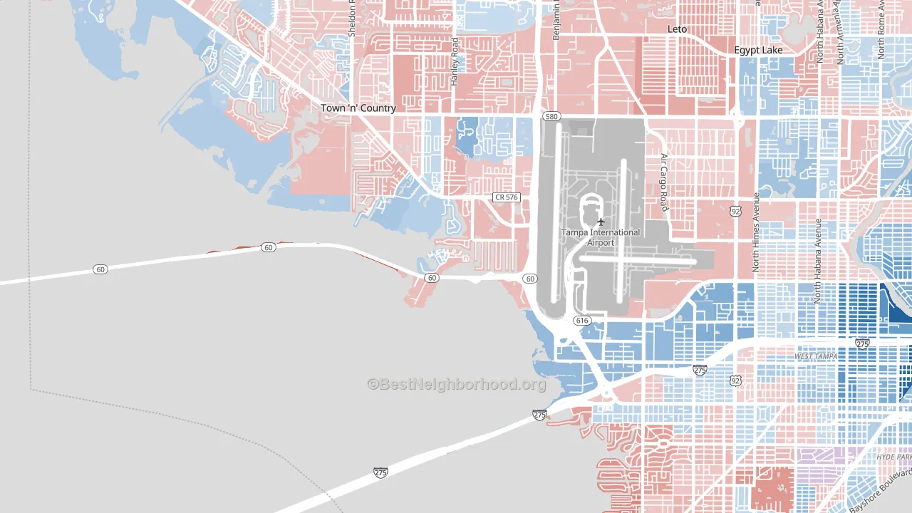 Tampa International Airport Area, Tampa, FL block-group political-lean map