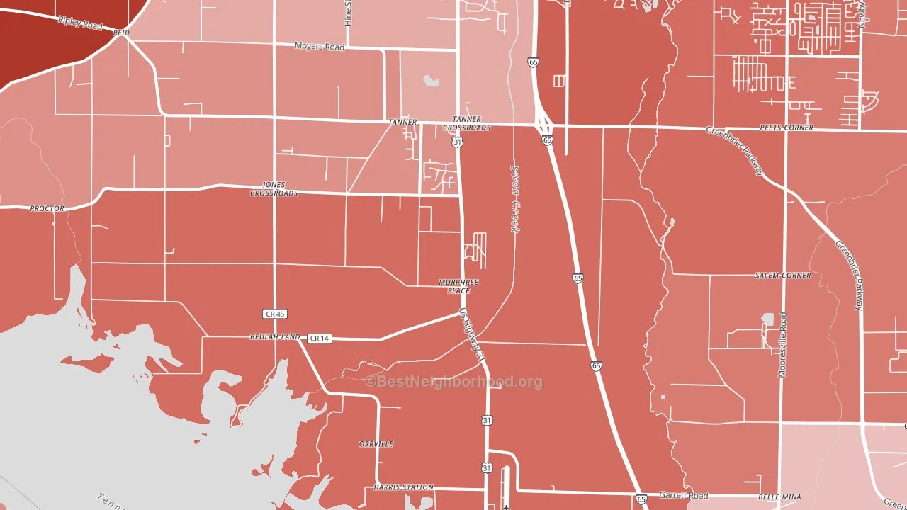 Tanner, AL block-group political-lean map