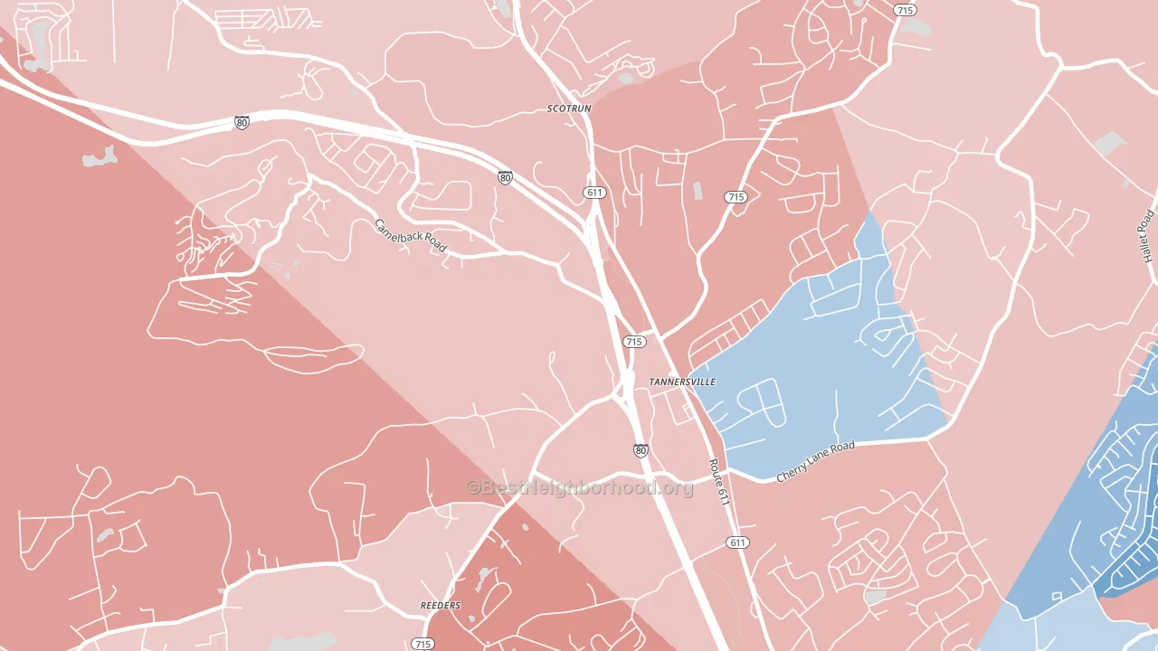 Tannersville, PA block-group political-lean map