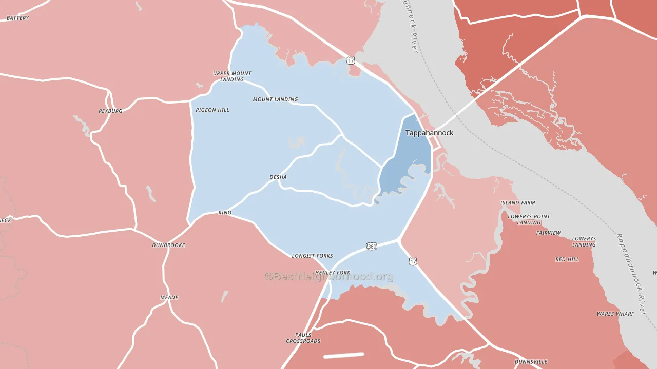 Tappahannock, VA block-group political-lean map