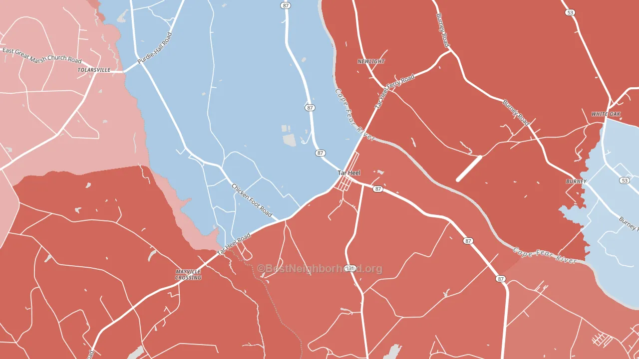 Tar Heel, NC block-group political-lean map