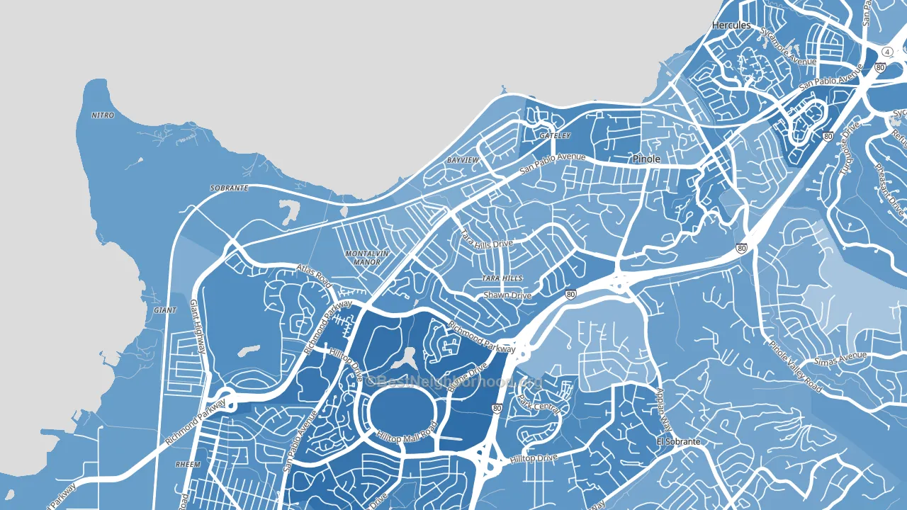 Tara Hills, San Pablo, CA block-group political-lean map