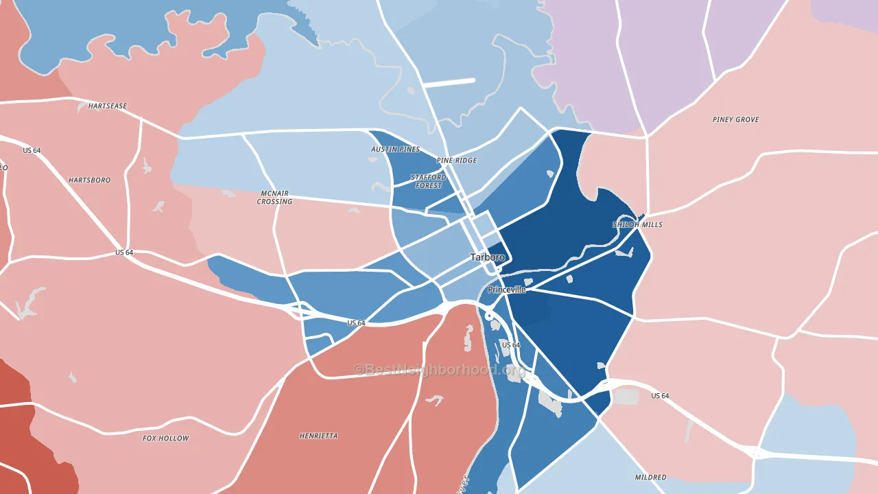 Tarboro, NC block-group political-lean map