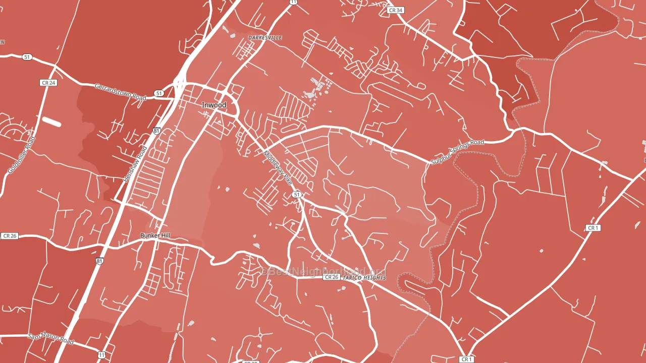Tarico Heights, Inwood, WV block-group political-lean map
