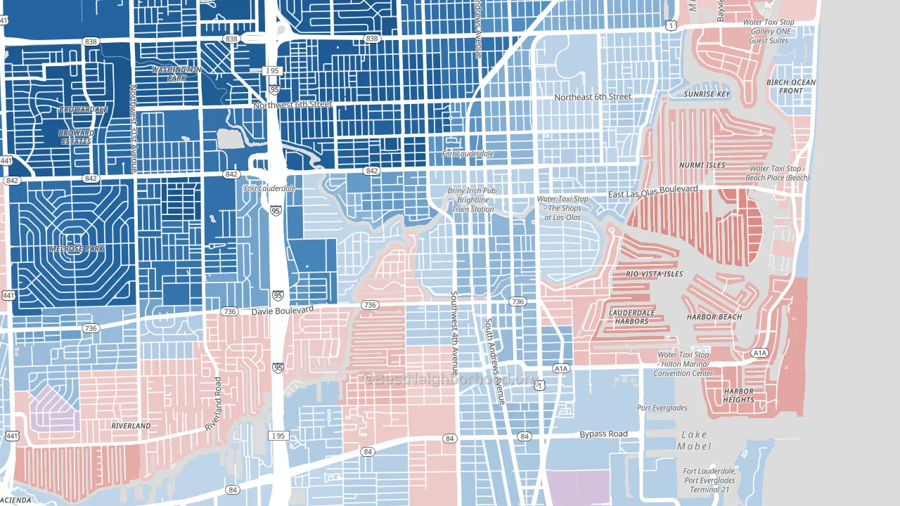Tarpon River, Fort Lauderdale, FL block-group political-lean map