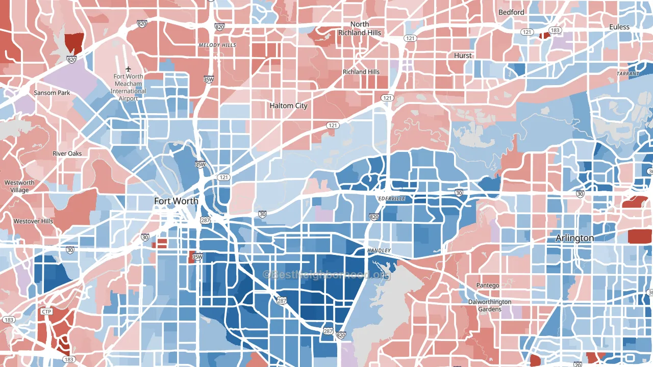 Tarrant County, TX block-group political-lean map