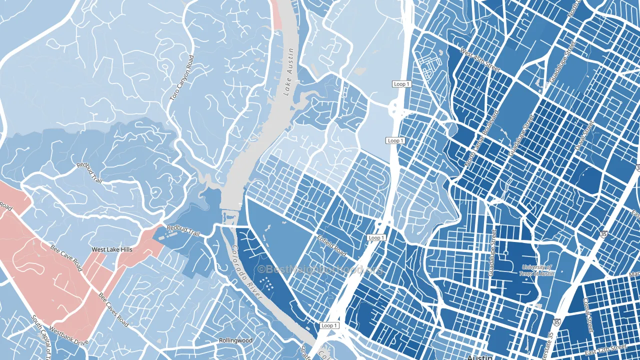 Tarrytown, Austin, TX block-group political-lean map