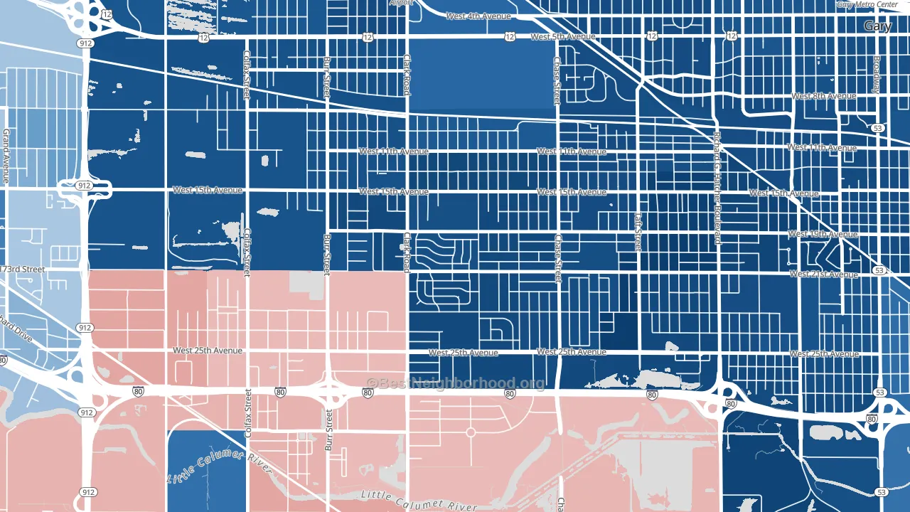 Tarrytown, Gary, IN block-group political-lean map