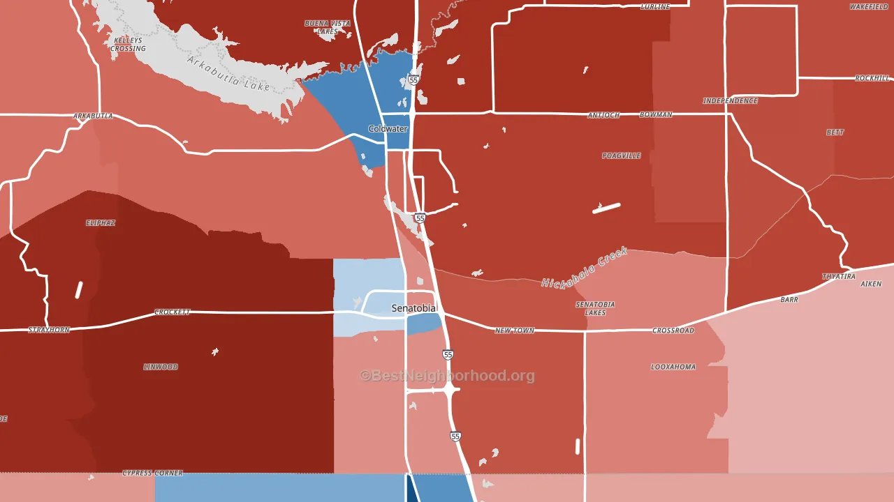 Tate County, MS block-group political-lean map
