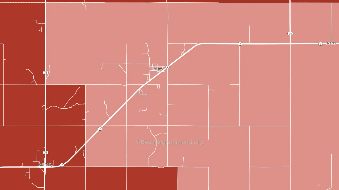 Tatums, OK block-group political-lean map