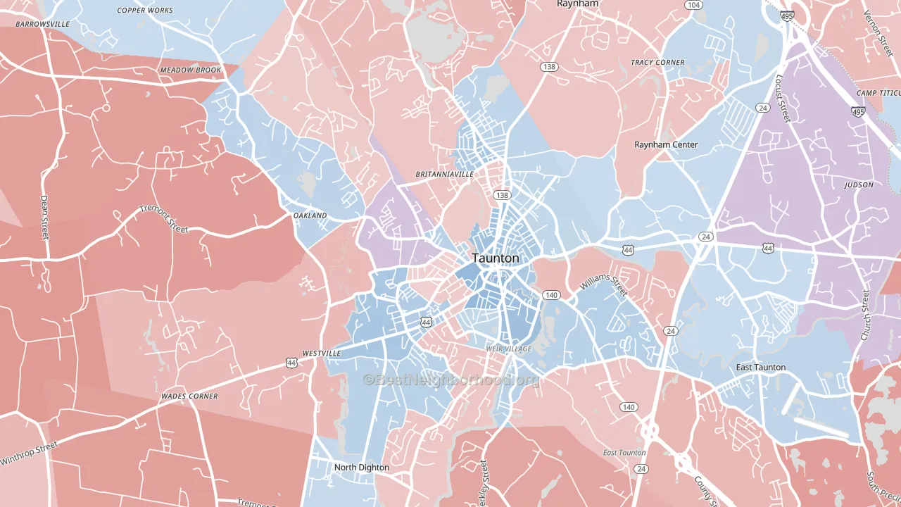 Taunton, MA block-group political-lean map