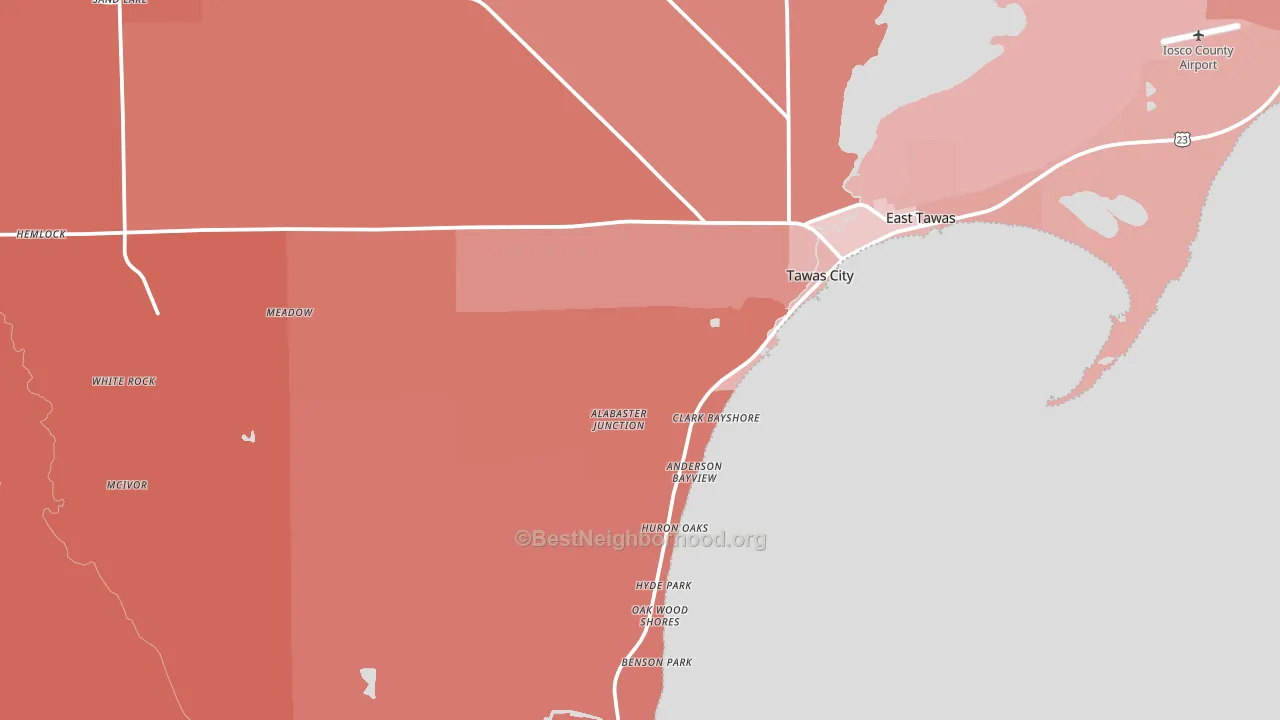 Tawas City, MI block-group political-lean map