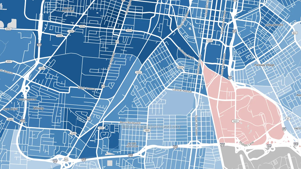 Taylor Berry, Louisville, KY block-group political-lean map
