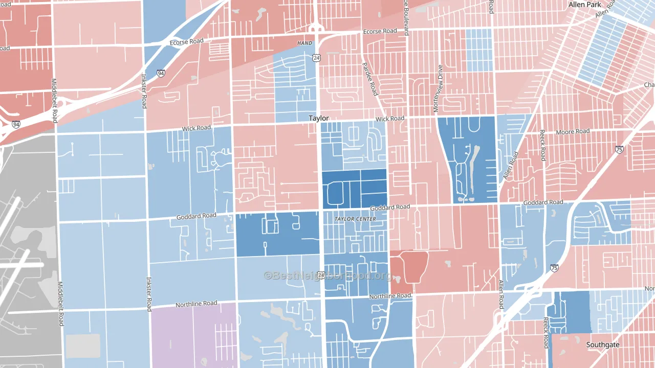 Taylor, MI block-group political-lean map