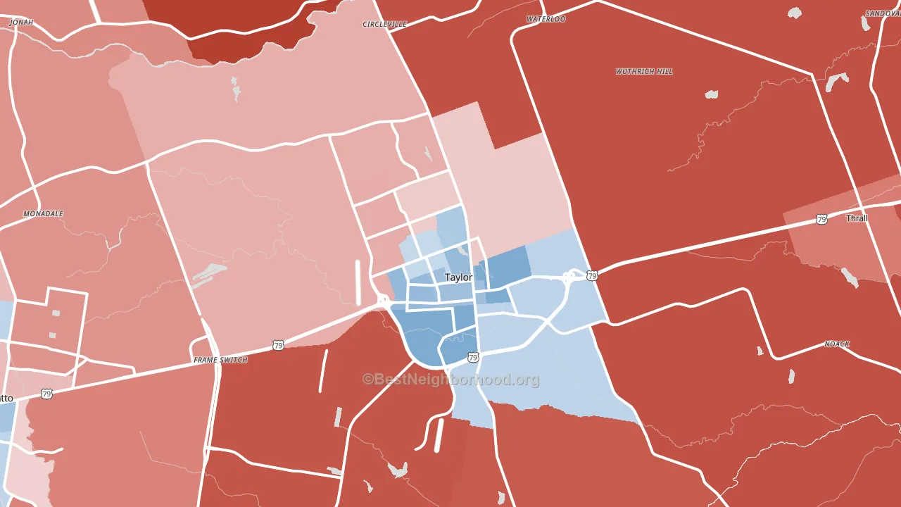 Taylor, TX block-group political-lean map