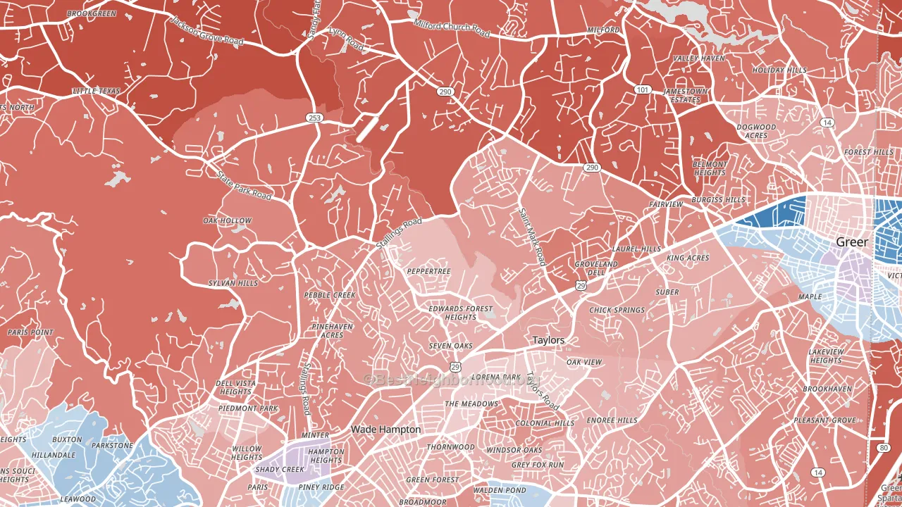 Taylors, SC block-group political-lean map