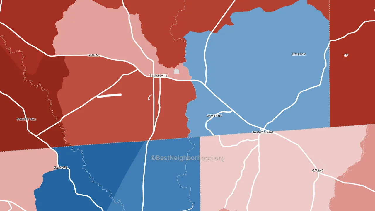 Taylorsville, MS block-group political-lean map
