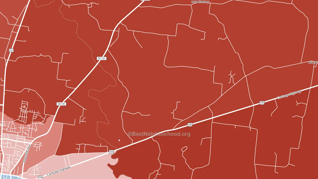 Taylorsville, TN block-group political-lean map