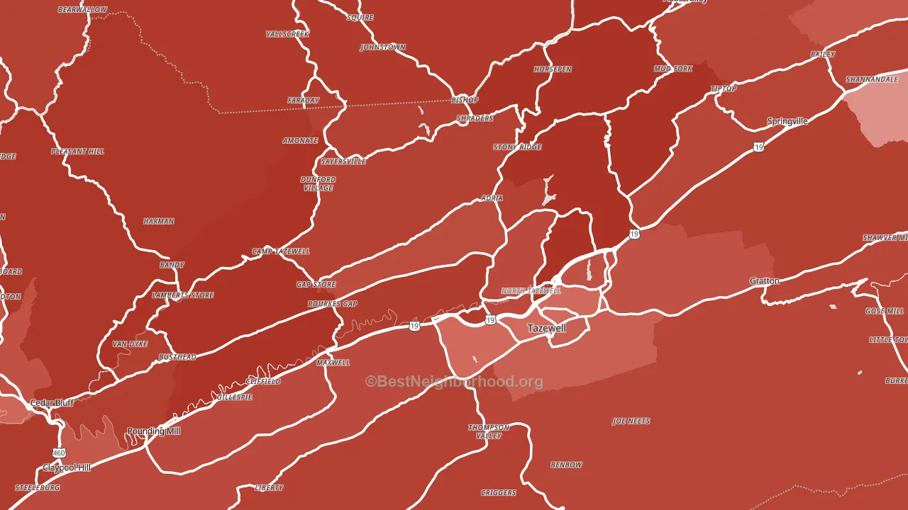 Tazewell County, VA block-group political-lean map