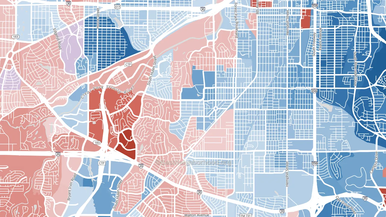 TCU-West Cliff, Fort Worth, TX block-group political-lean map