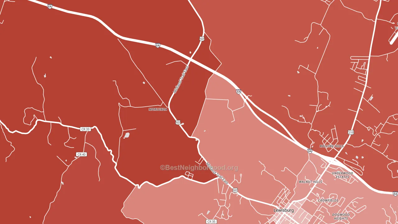 Teaberry, WV block-group political-lean map