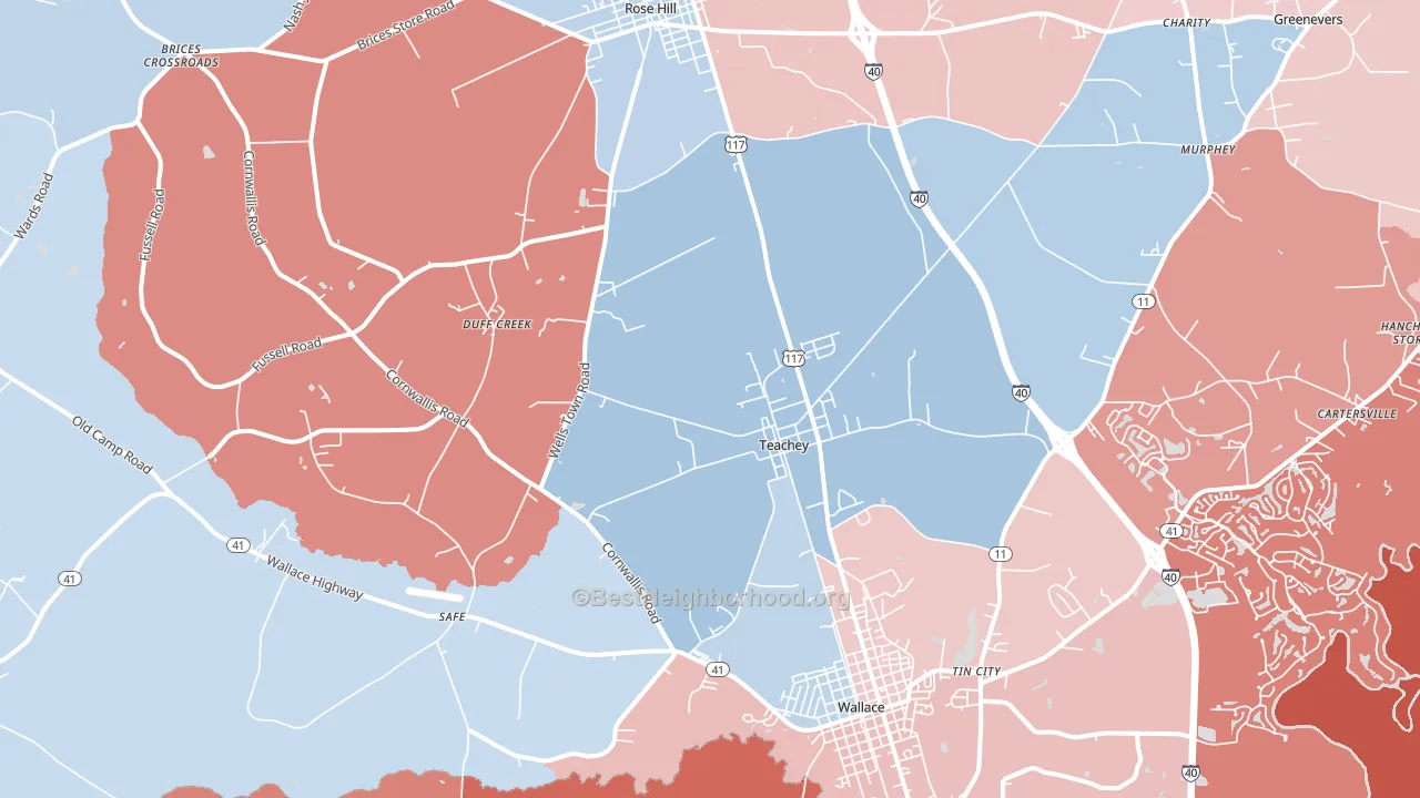 Teachey, NC block-group political-lean map
