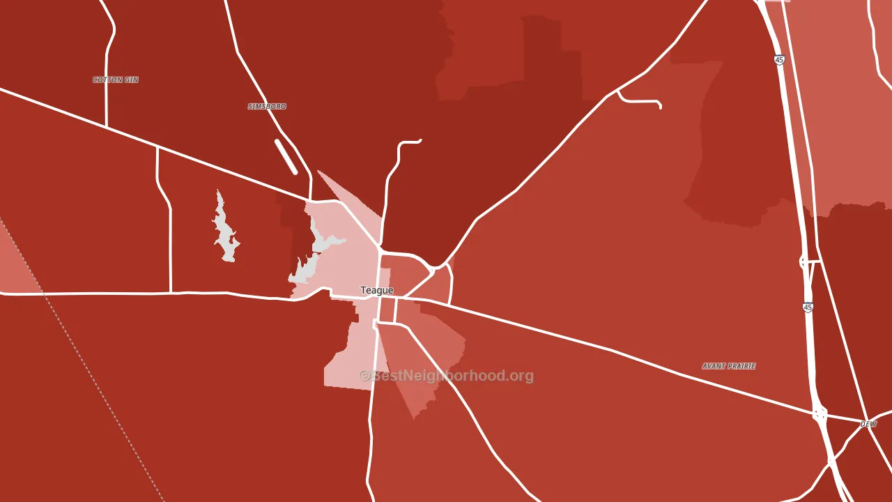 Teague, TX block-group political-lean map