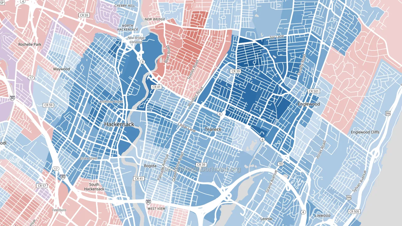 Teaneck, NJ block-group political-lean map