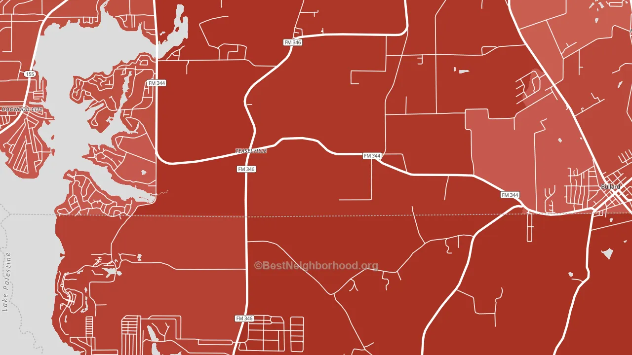 Teaselville, TX block-group political-lean map