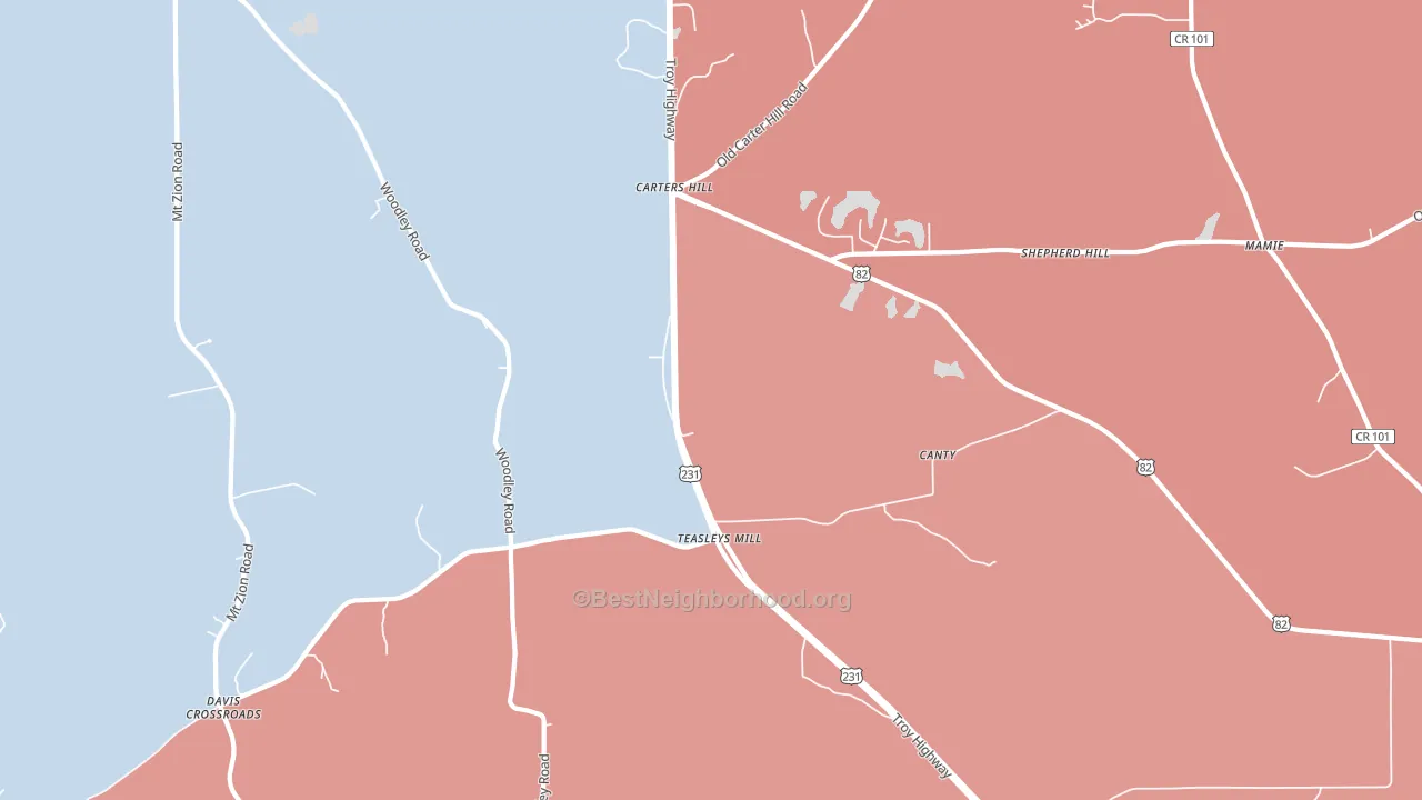 Teasleys Mill, AL block-group political-lean map