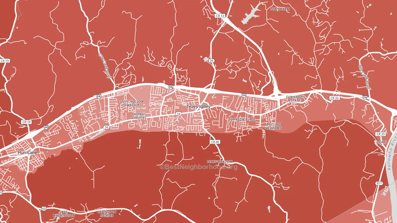 Teays Valley, WV block-group political-lean map