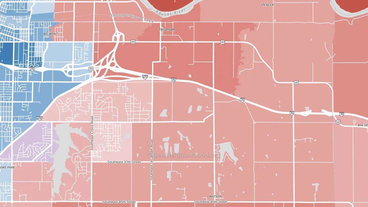 Tecumseh, KS block-group political-lean map