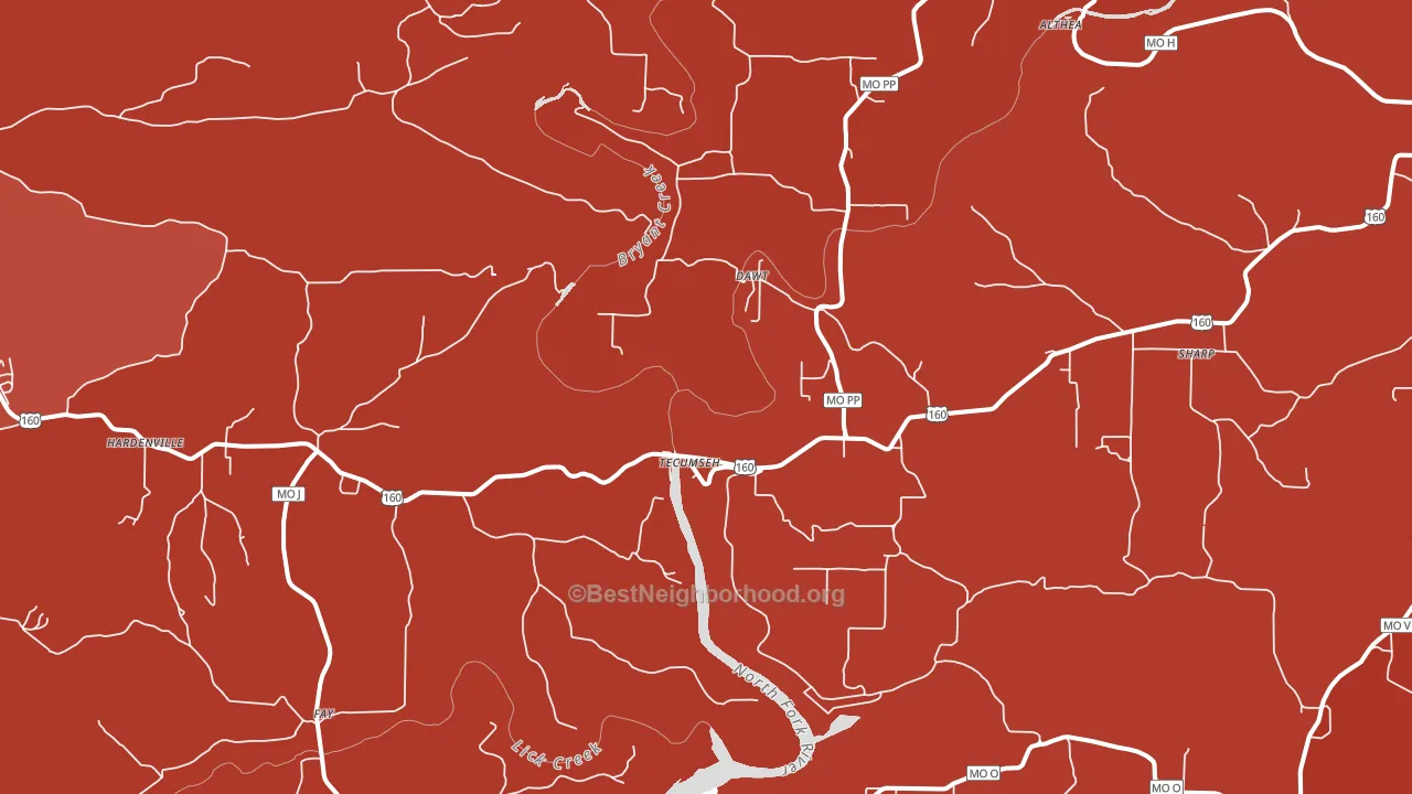 Tecumseh, MO block-group political-lean map