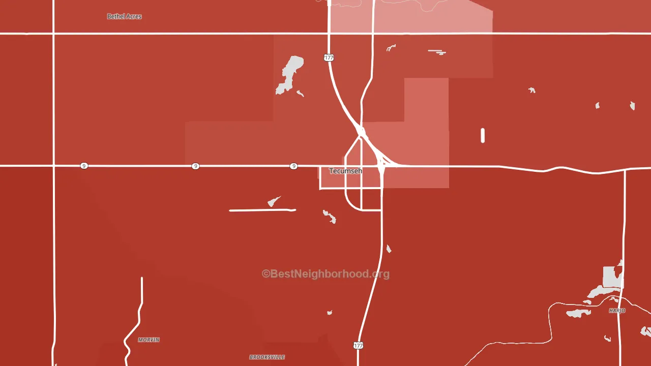 Tecumseh, OK block-group political-lean map