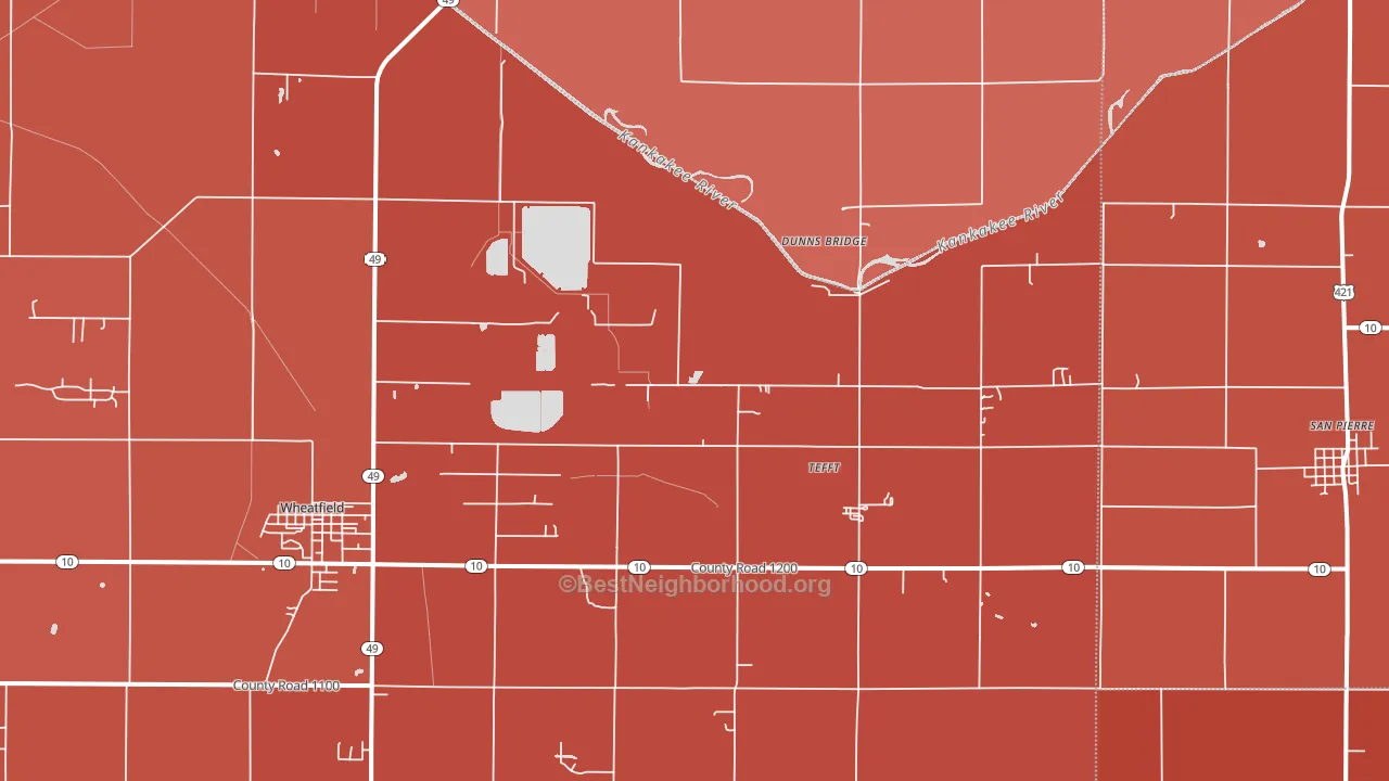 Tefft, IN block-group political-lean map