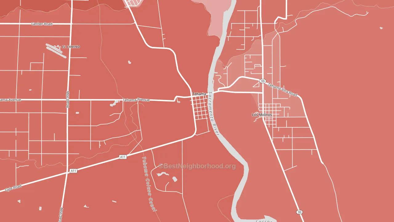 Tehama, CA block-group political-lean map