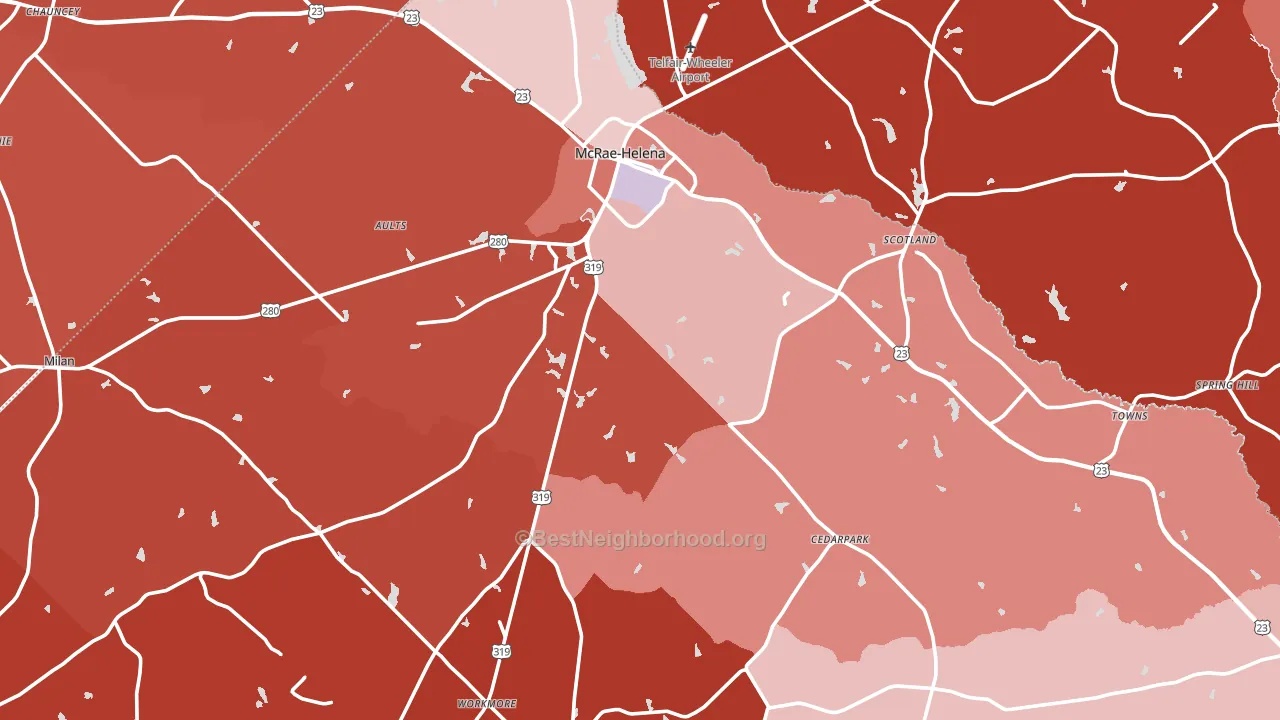 Telfair County, GA block-group political-lean map