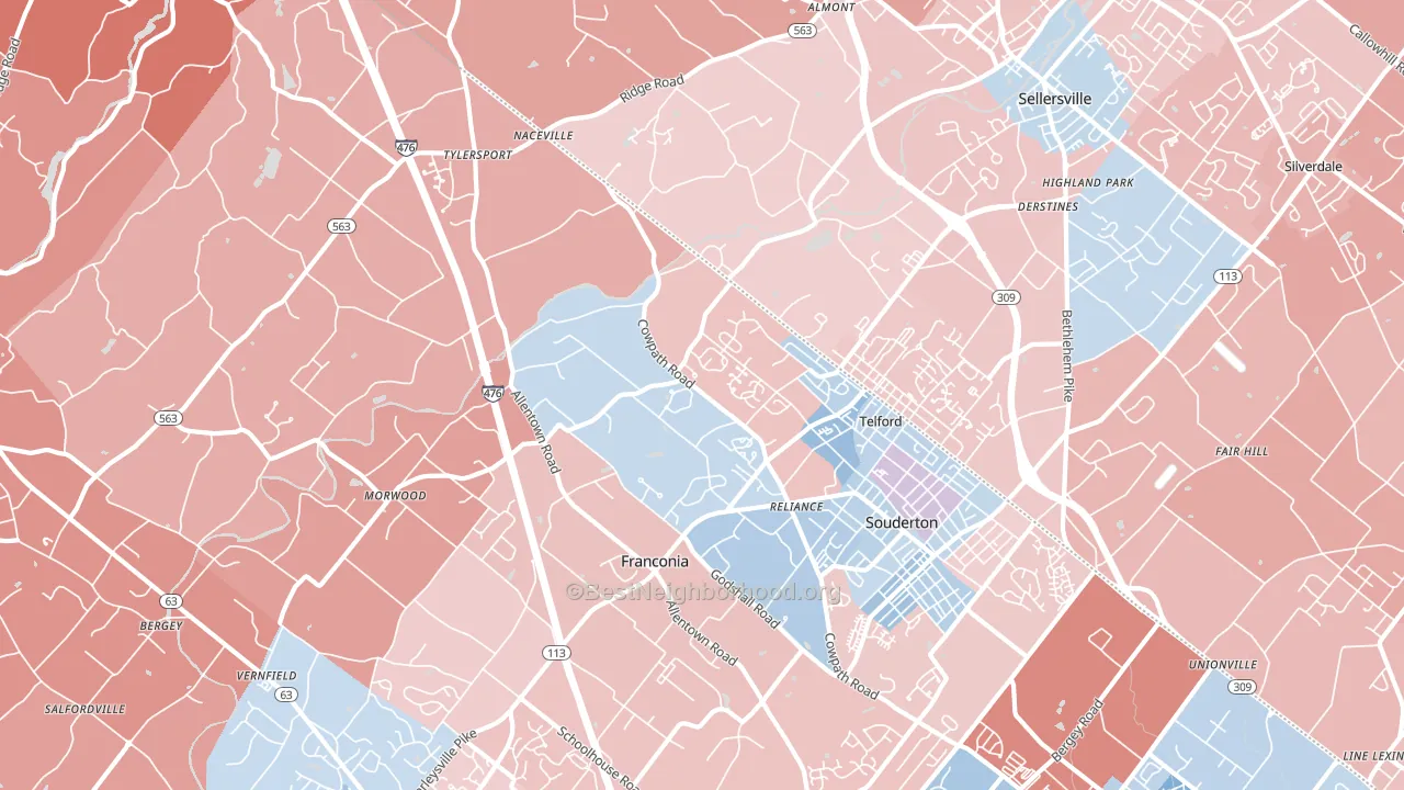 Telford, PA block-group political-lean map